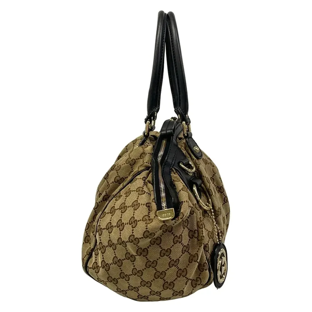 Gucci GG/Sukey Handbag 223974 Beige Dark Brown Black Jacquard Leather